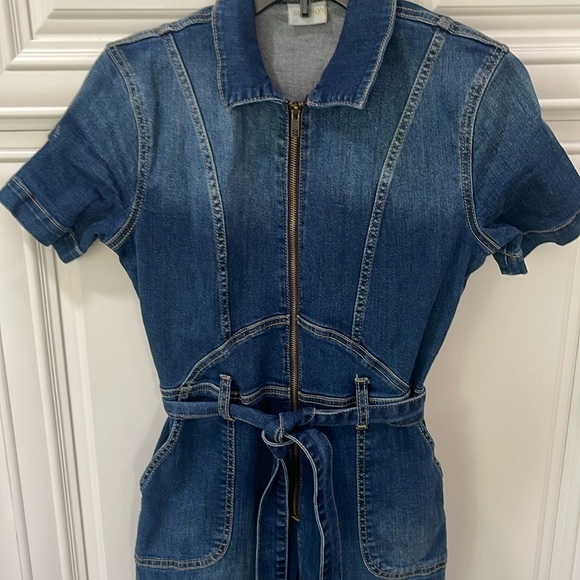 SUKISO WOMEN'S NAVY KIRA SHORT SLEEVED DENIM JUMPSUIT OVERALL SIZE SMALL - Picture 4 of 17